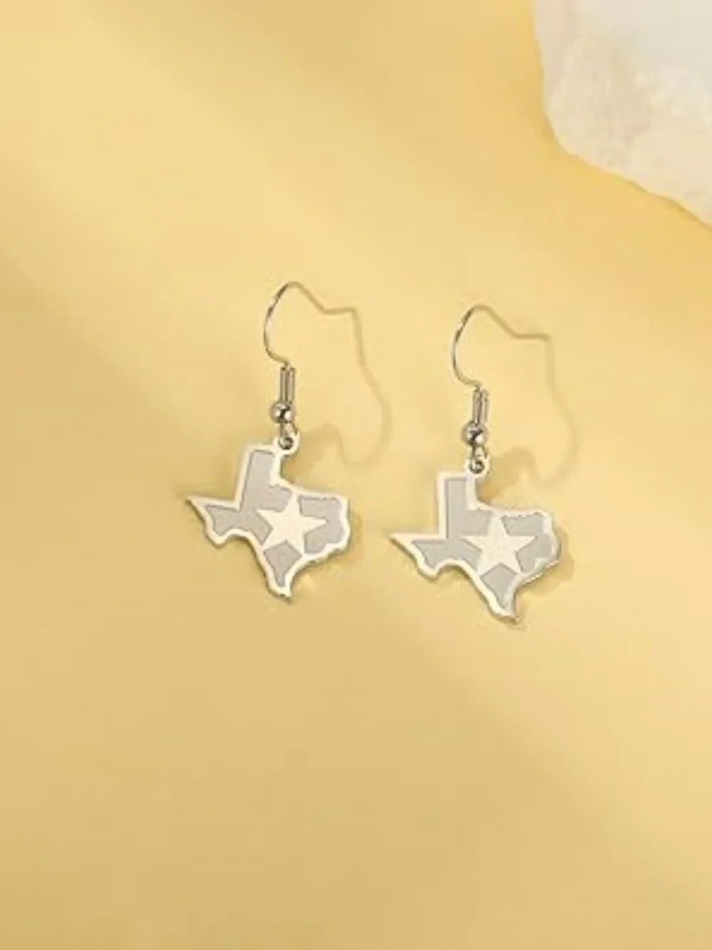 Silver Earrings the Shape of Texas‎ with Lone Star Dangle Statement